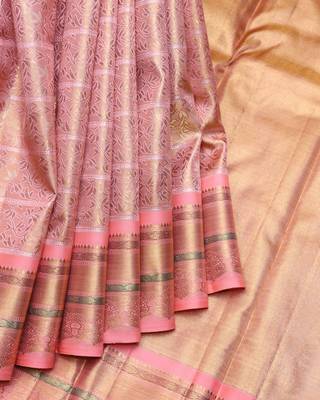 Peach tissue pure zari silk saree 1