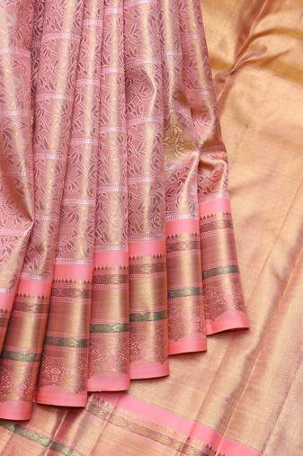 Peach tissue pure zari silk saree