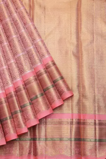 Peach tissue zari silk saree with blouse