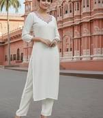 White embroidered rayon kurta set