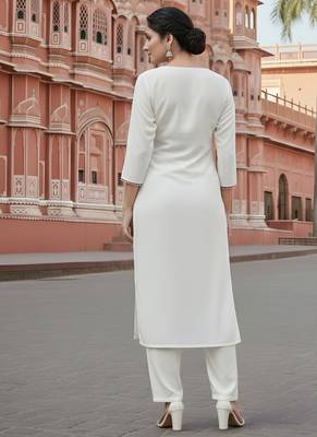 White embroidered rayon kurta set 2