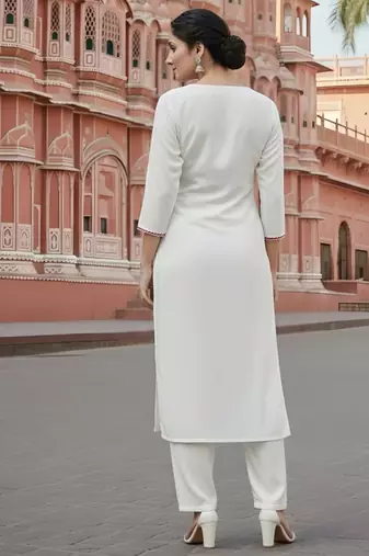 White embroidered rayon kurta set