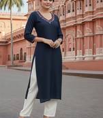 Navy embroidered rayon kurta set