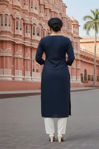 Navy embroidered rayon kurta set