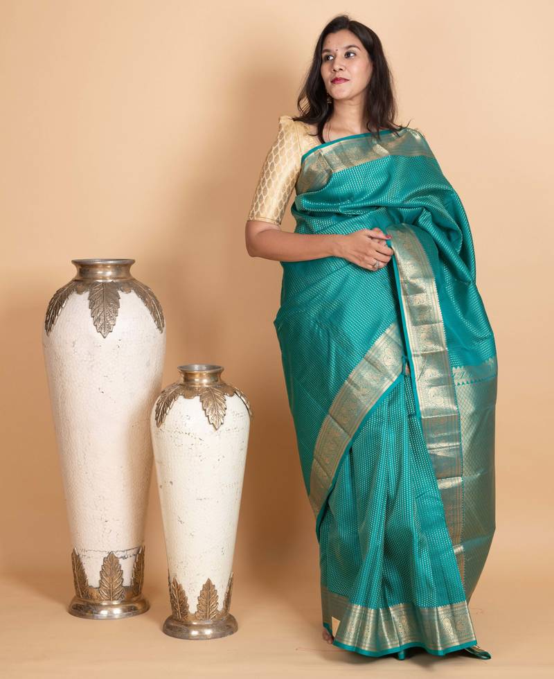 Peacock green kanjivaram pattu saree
