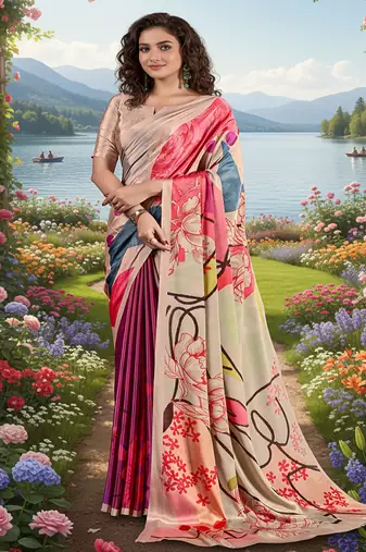 multicolor premium printed saree with blouse