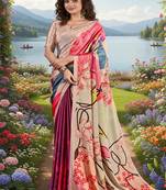 multicolor  printed saree with blouse