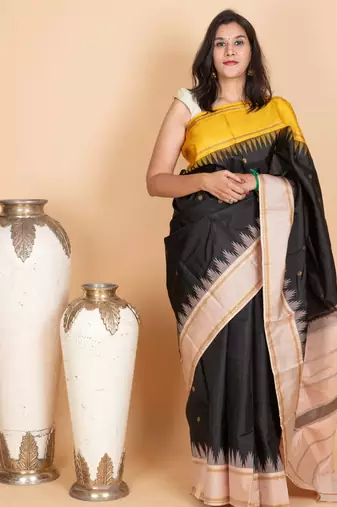 Black and off white kanjivaram pattu saree