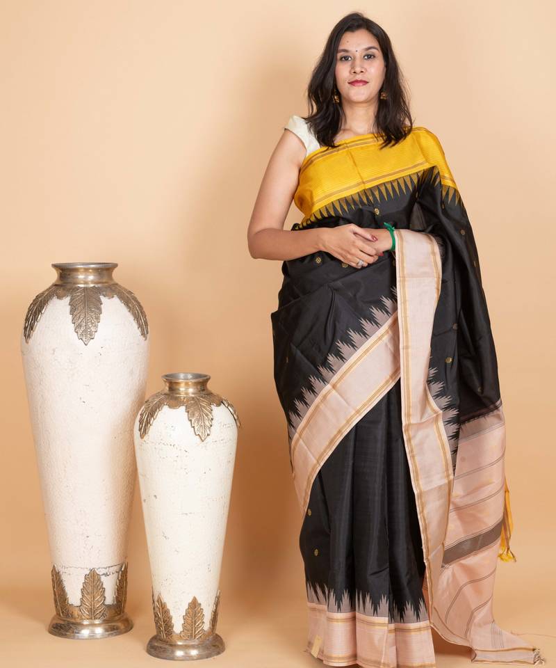 Black and off white kanjivaram pattu saree