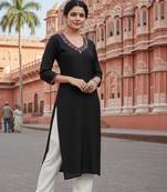 Black embroidered rayon kurta set