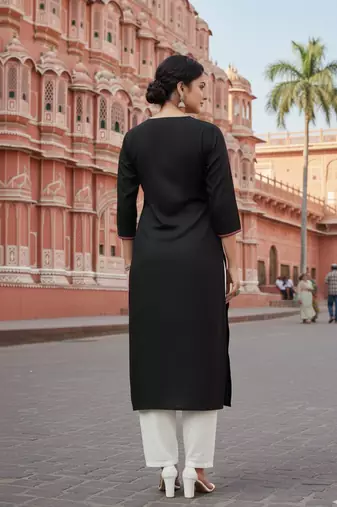 Black embroidered rayon kurta set