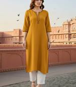 Yellow  embroidered rayon kurta set