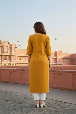 Yellow  embroidered rayon kurta set 2