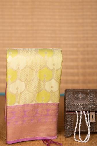 Pastel green and mauve lavender designer soft silk saree