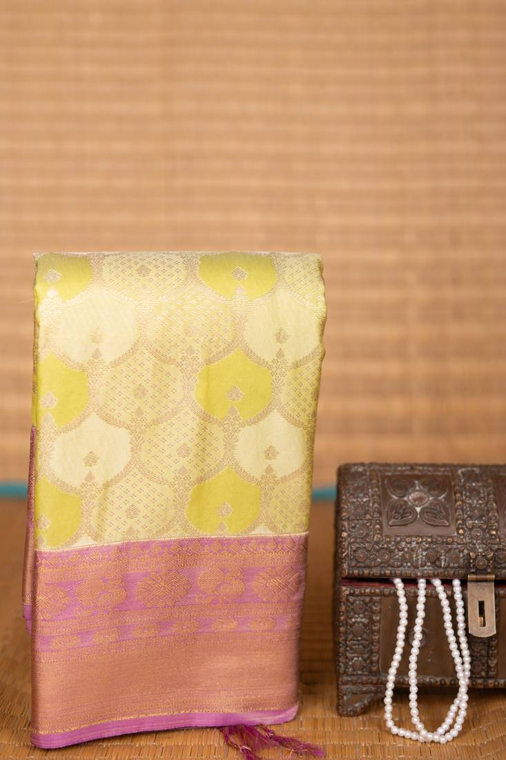 Pastel green and mauve lavender designer soft silk saree