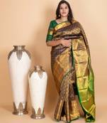 Navy blue and forest green pure kanjivaram silk saree