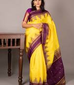 Bright yellow and purple pure  kanjivaram silk saree