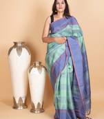 Mint green and steel blue kanjivaram pattu saree