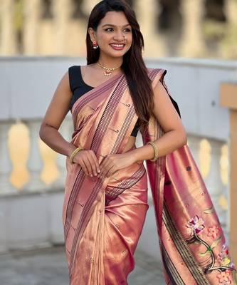 rani pink tissue paithani silk saree with zari weave 2