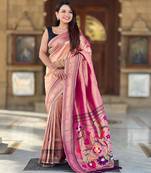 rani pink tissue paithani silk saree with zari weave