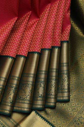 Pink and green bridal silk saree