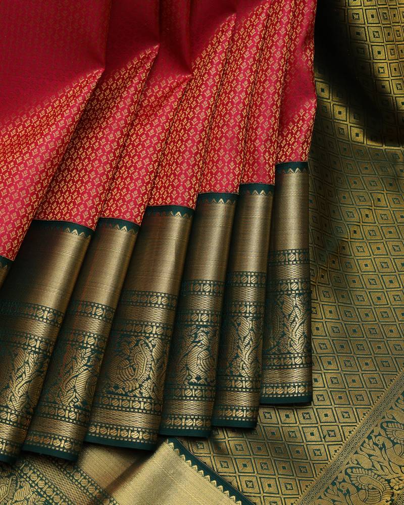 Pink and green bridal silk saree