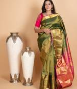 Forest green and rani pink kanjivaram pattu saree
