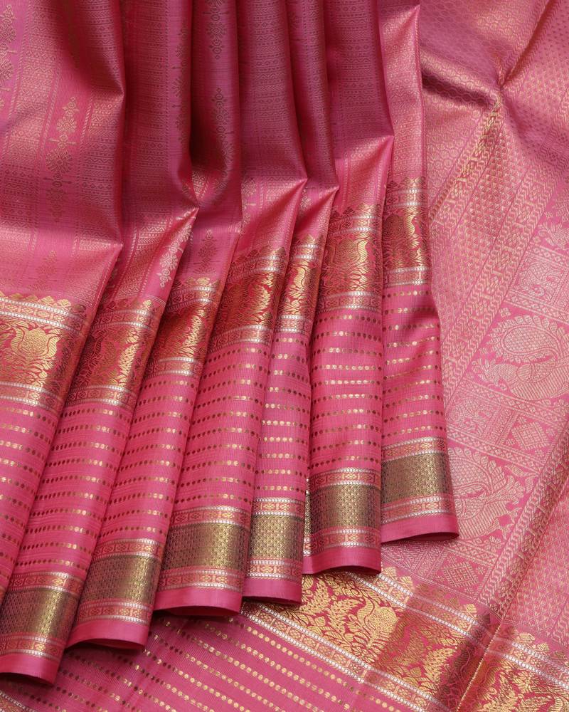 Pink and red pure zari silk saree