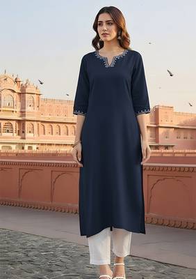 Navy embroidered rayon kurta set 1
