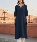 Navy embroidered rayon kurta set