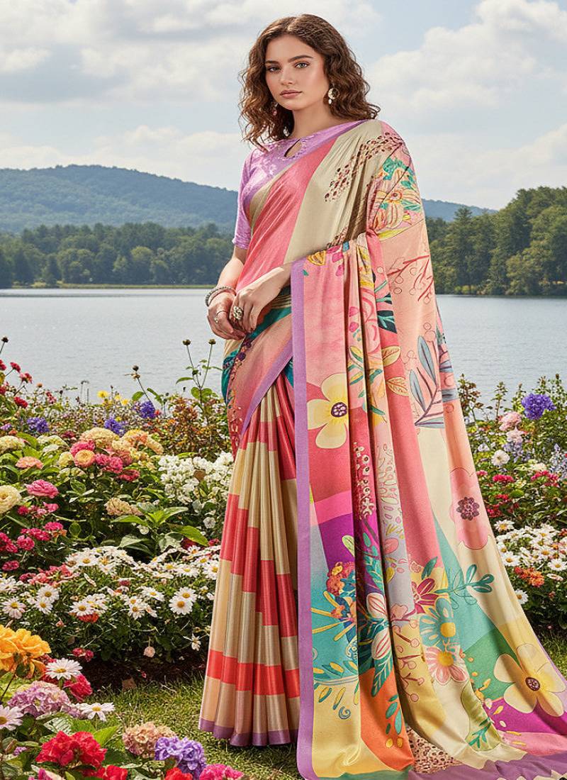 multicolor premium printed saree with blouse