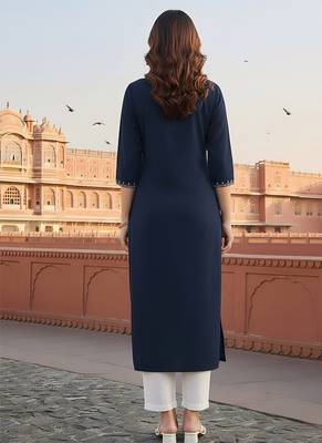 Navy embroidered rayon kurta set 3