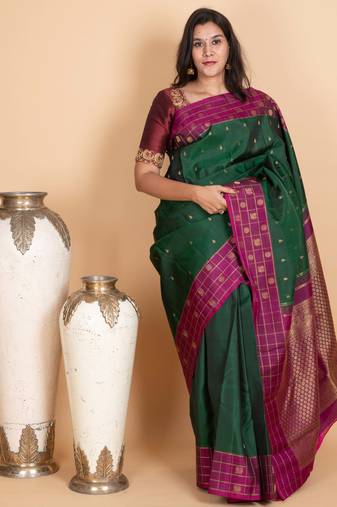 British racing green pure zari kanjivaram silk saree
