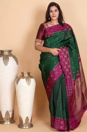 British racing green pure zari kanjivaram silk saree