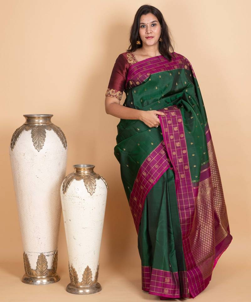 British racing green pure zari kanjivaram silk saree