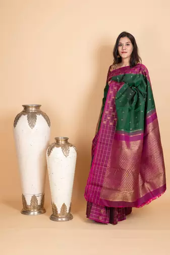 British racing green pure zari kanjivaram silk saree