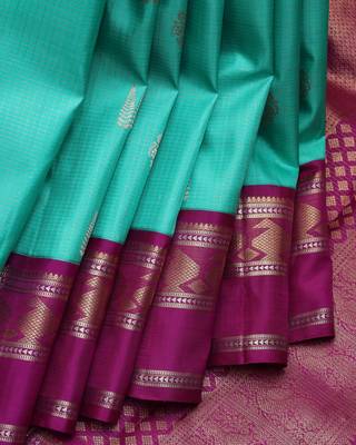 Aqua green pure zari kanchipuram silk saree 1