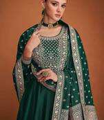 Green Embroidered Premium Silk Anarkali Suit