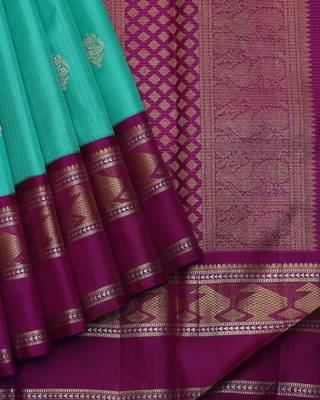 Aqua green pure zari kanchipuram silk saree 2
