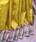 Yellow and lavender pure zari silk saree