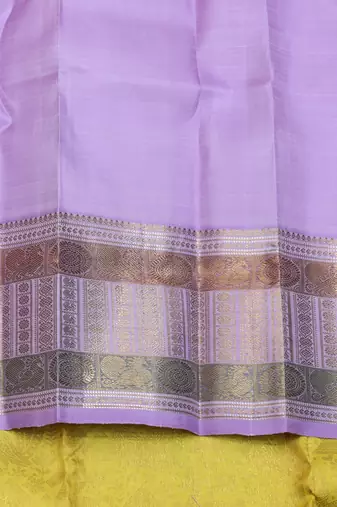 Yellow and lavender pure zari silk saree