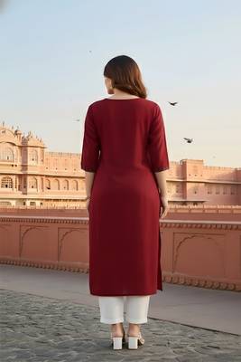Red  embroidered rayon kurta set 2