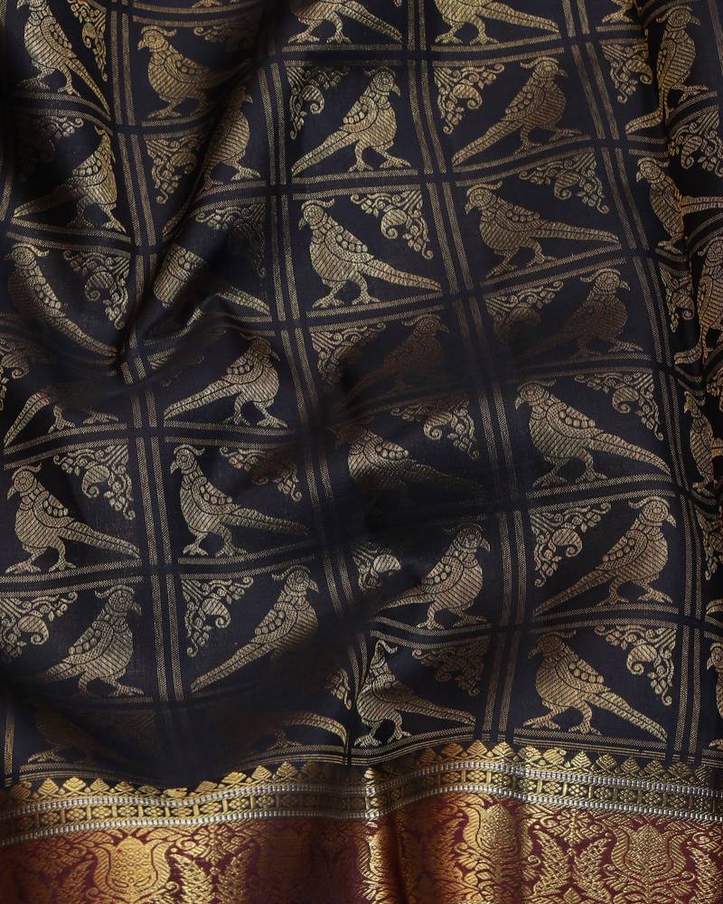 Black pure zari silk saree