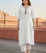 White  embroidered rayon kurta set