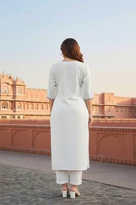 White  embroidered rayon kurta set 2