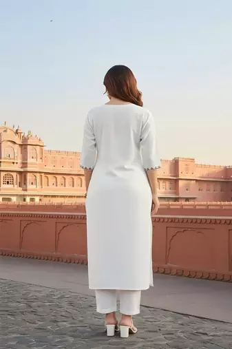 White  embroidered rayon kurta set