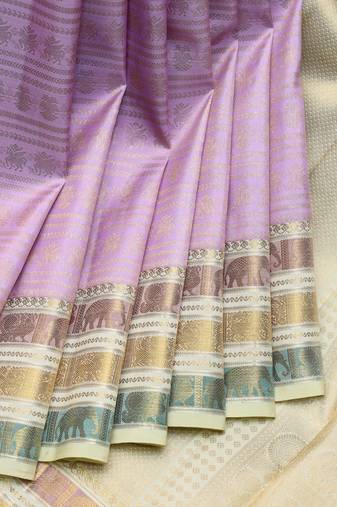 Lavender and cream pure zari silk saree