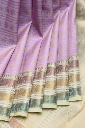 Lavender and cream pure zari silk saree