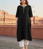 Black embroidered rayon kurta set