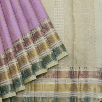 Lavender and cream pure zari silk saree 2